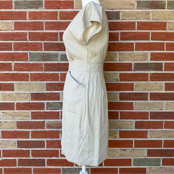 🔥 Theory Linen Cream Short Sleeve Midi Dress - Picture 7 of 11